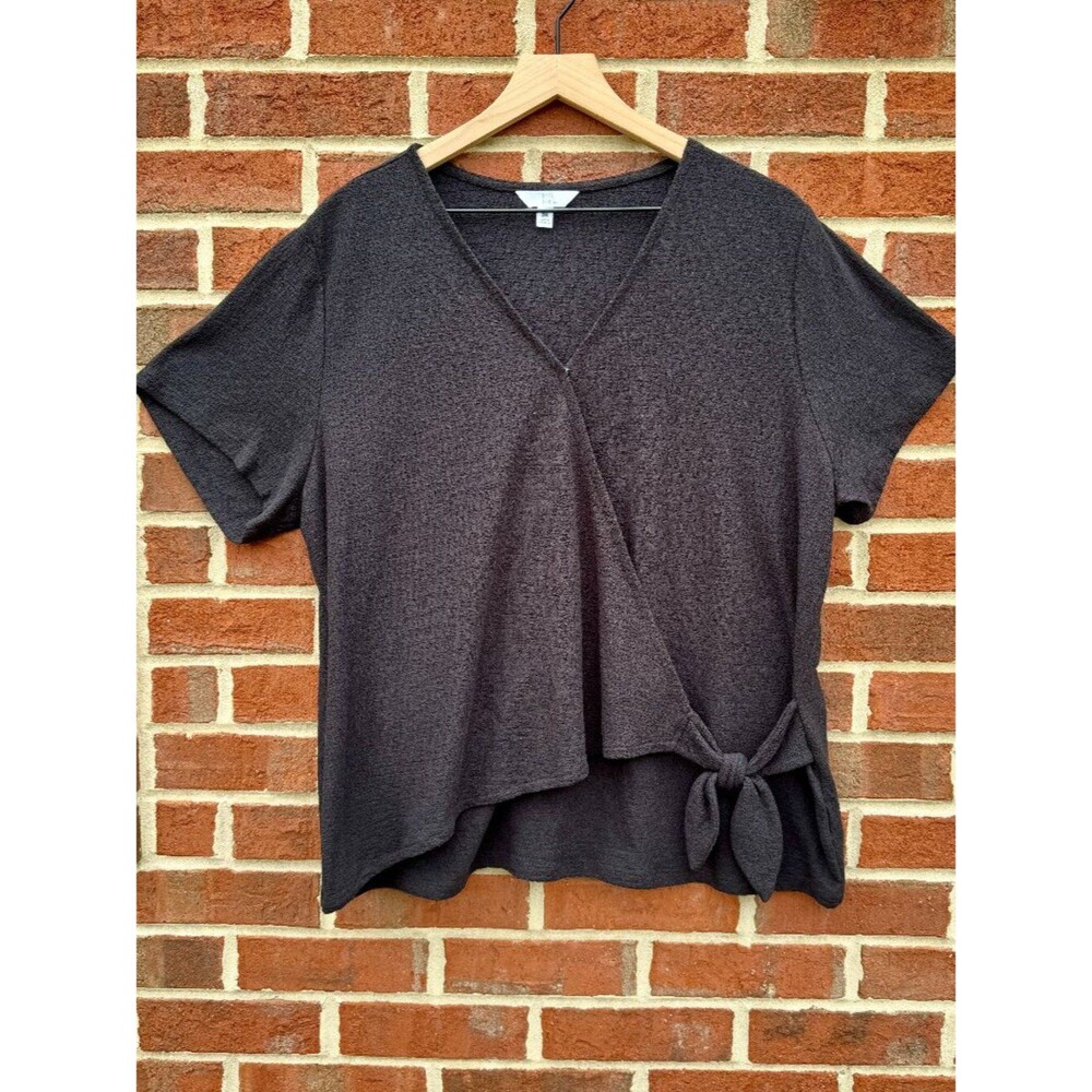 Time and Tru Short Sleeve Textured Knit Wrap Top Womens Size XXL Black
